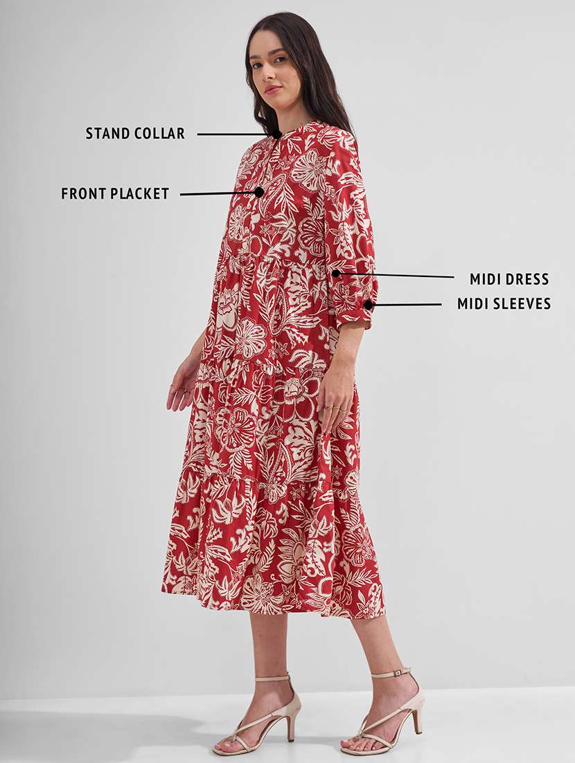Women Printed Mandarin Neck Tiered Dress - 22526970 -  Standard Image - 4