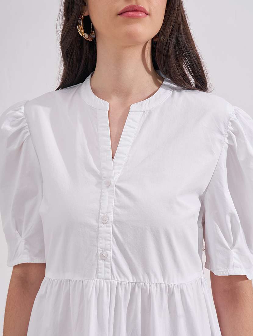women solid mandarin neck tiered dress - 22526971 -  Standard Image - 1