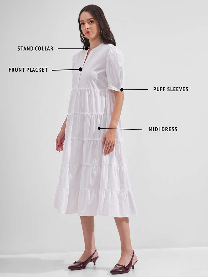 women solid mandarin neck tiered dress - 22526971 -  Standard Image - 4