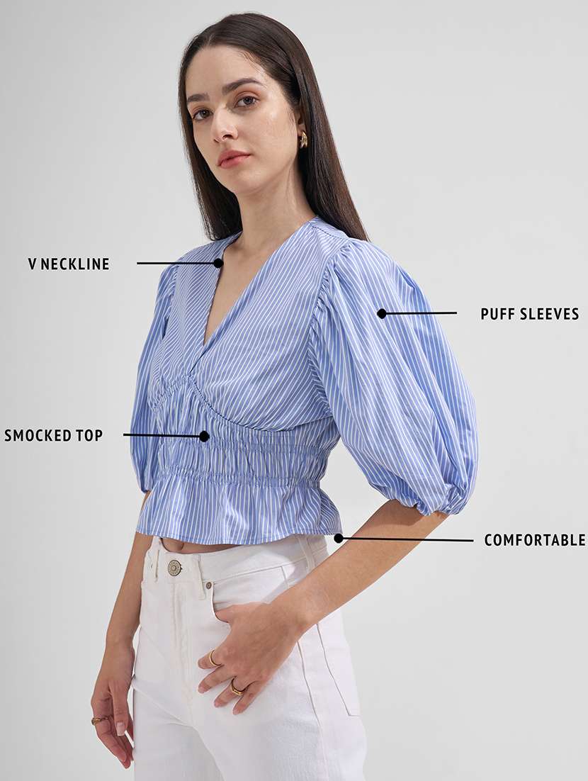 women printed puff sleeves smocked crop top - 22526989 -  Standard Image - 4