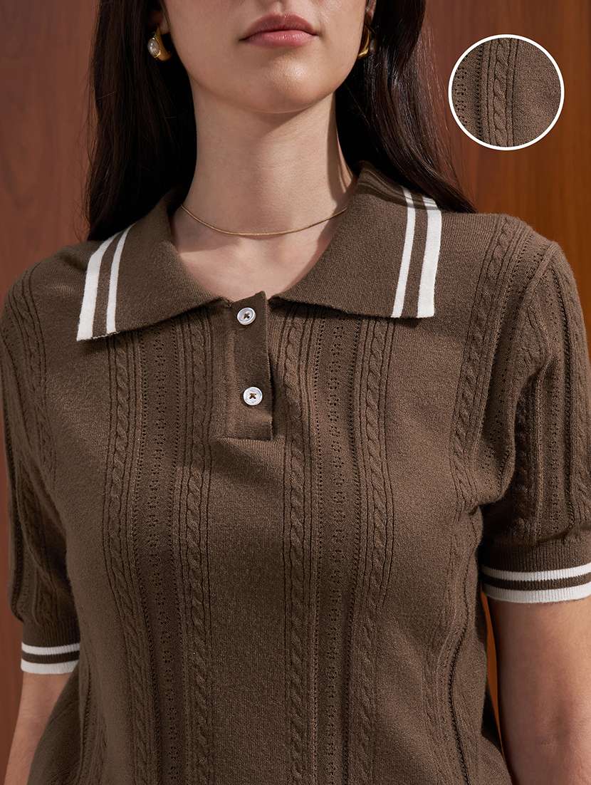 women self design short sleeves polo t-shirt - 22526994 -  Standard Image - 1