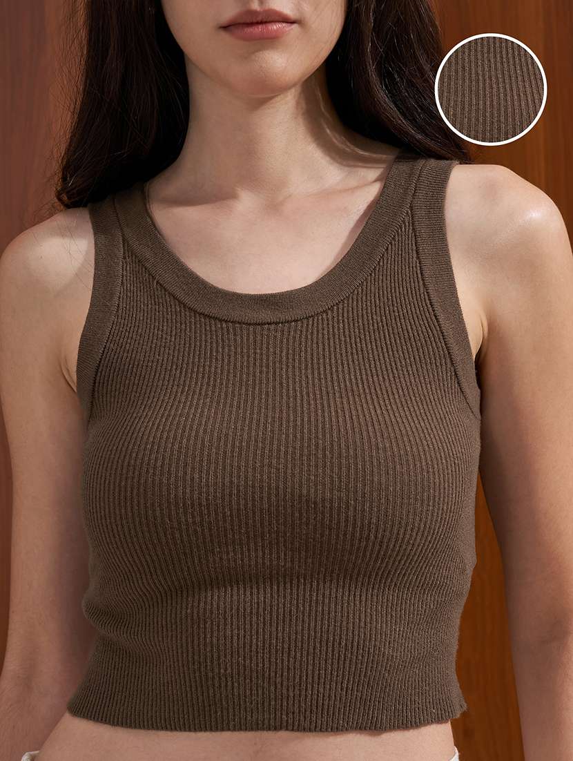 women solid round neck sleeveless crop top - 22526997 -  Standard Image - 1