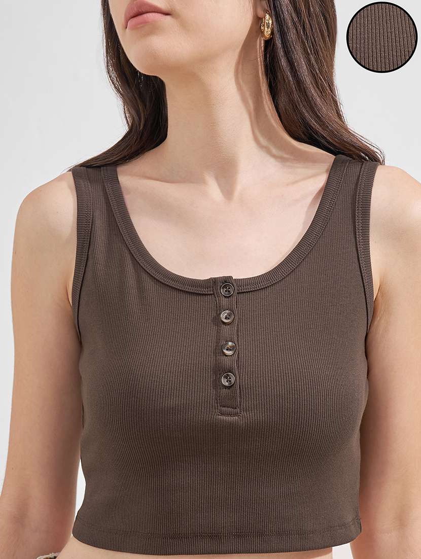 women solid scoop neck sleeveless crop top - 22527002 -  Standard Image - 1
