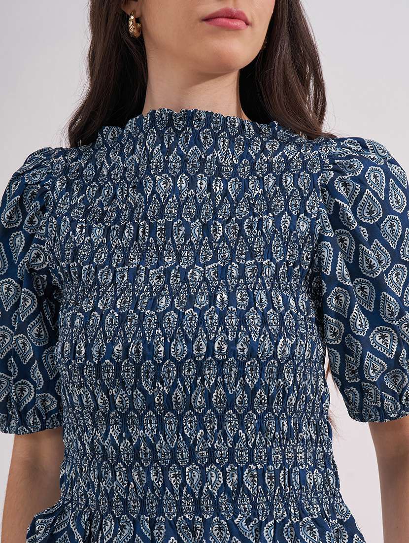 Women Printed Puff Sleeves Smocked Top - 22527003 -  Standard Image - 1