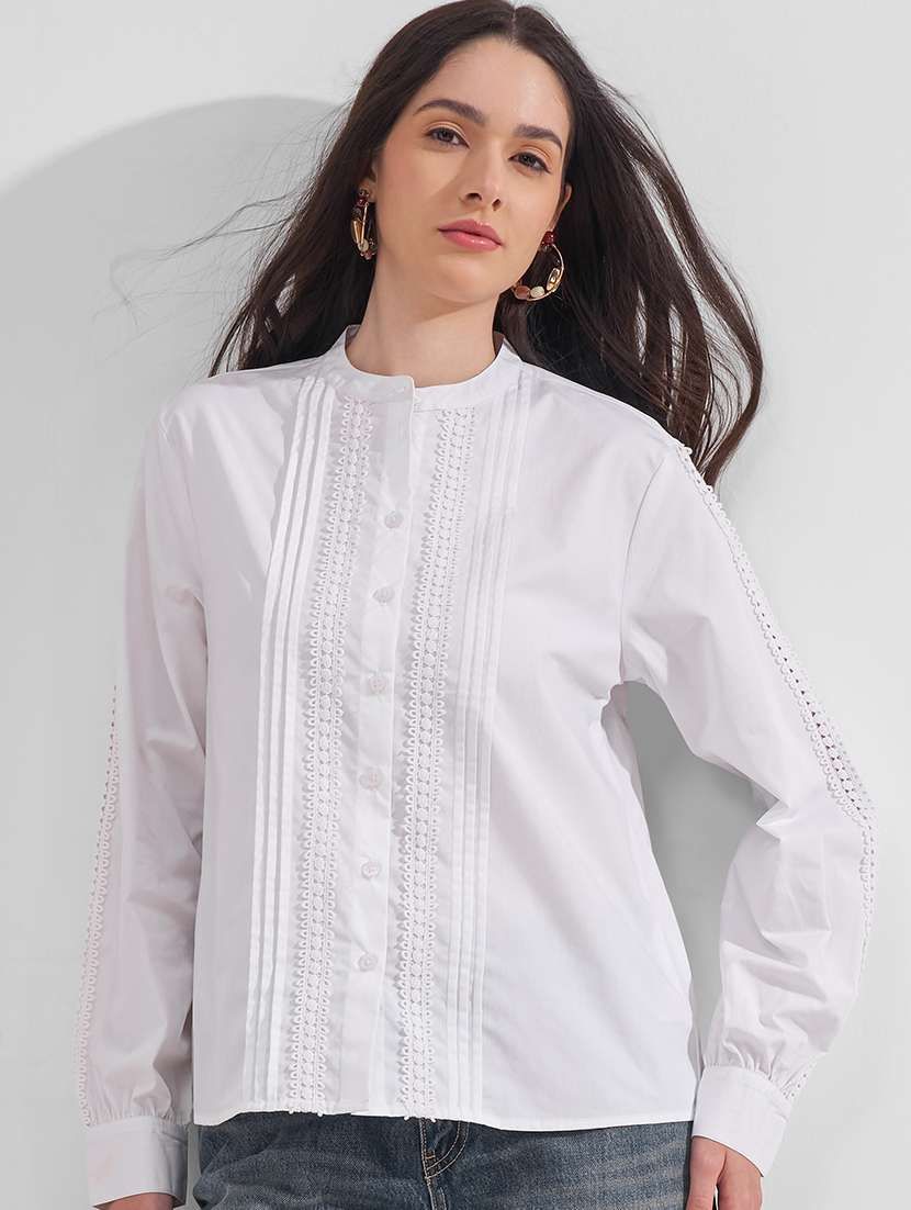 women solid mandarin neck regular top