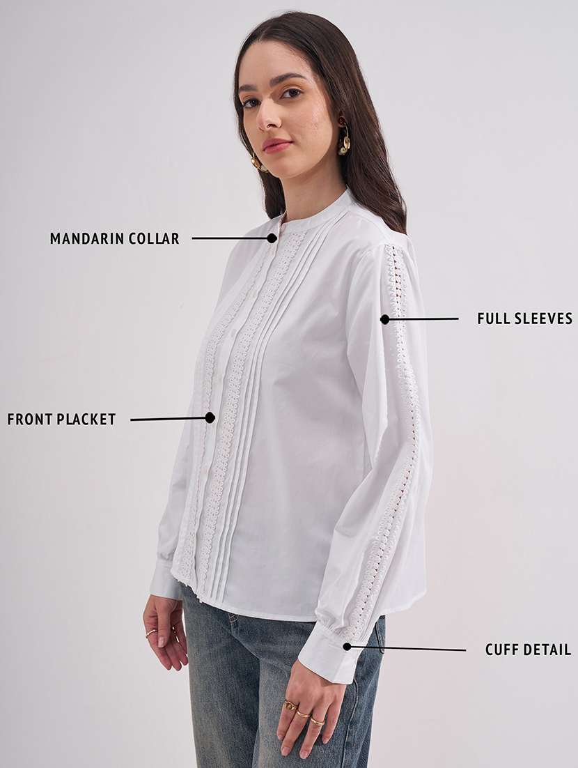 Women Solid Mandarin Neck Regular Top - 22527005 -  Standard Image - 4