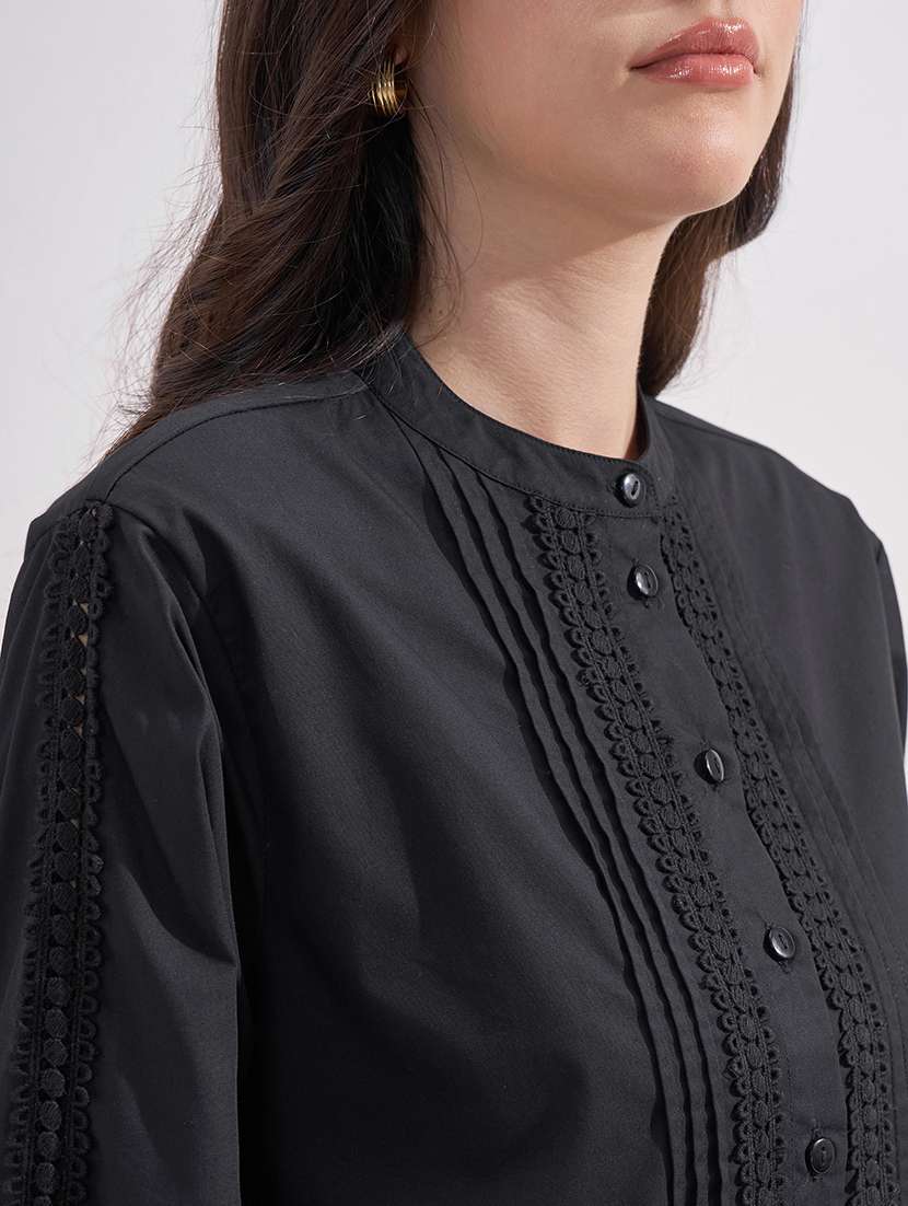 women solid mandarin collared shirt style top - 22527006 -  Standard Image - 1