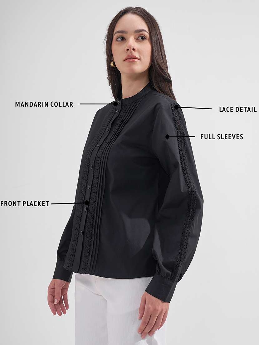 women solid mandarin collared shirt style top - 22527006 -  Standard Image - 4