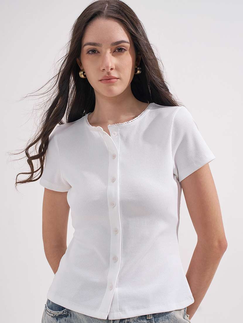 women solid round neck regular top