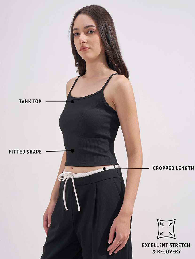 women solid shoulder strap crop top - 22527012 -  Standard Image - 4