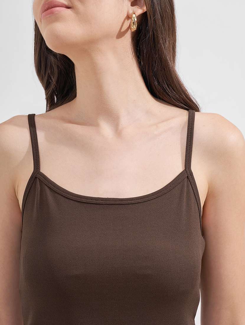 women solid shoulder strap crop top - 22527013 -  Standard Image - 1