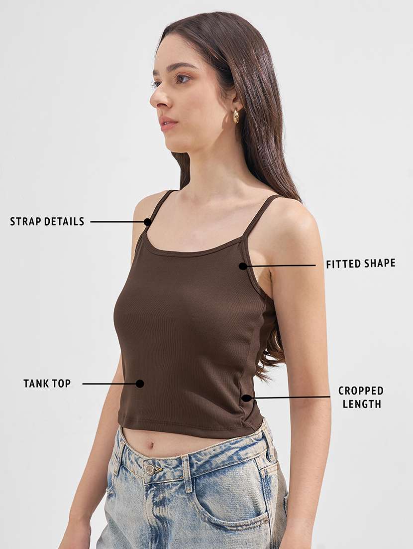 women solid shoulder strap crop top - 22527013 -  Standard Image - 4
