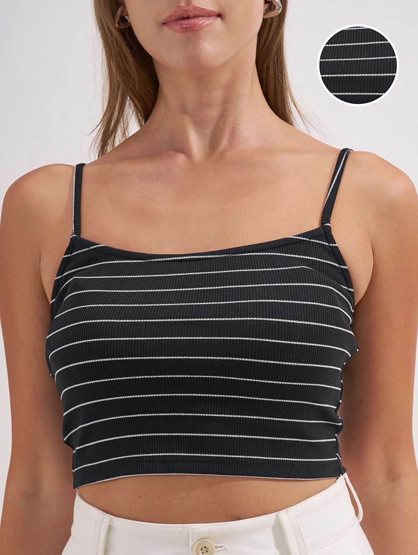 women striped shoulder strap crop top - 22527015 -  Standard Image - 1