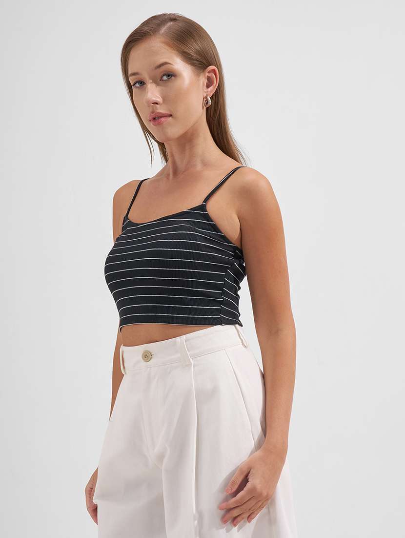 women striped shoulder strap crop top - 22527015 -  Standard Image - 4