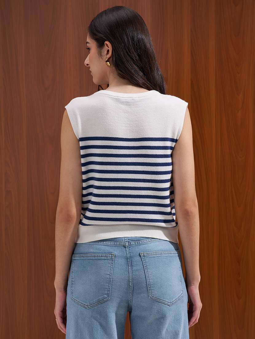 women striped round neck sleeveless regular top - 22527021 -  Standard Image - 4