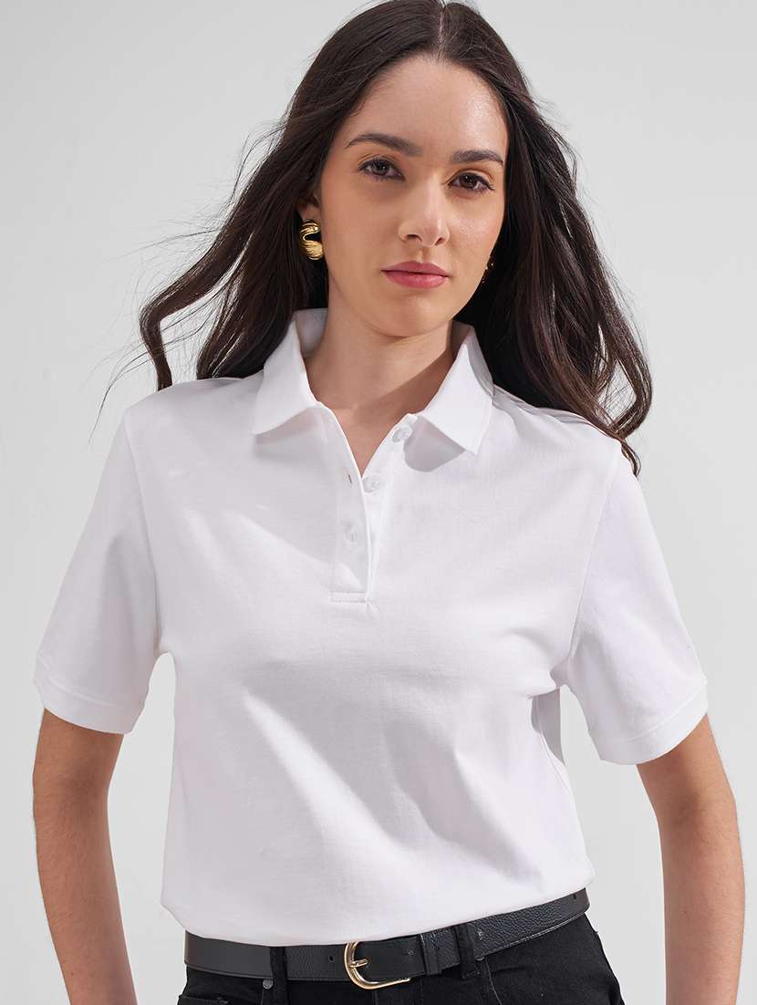 women solid short sleeves polo t-shirt