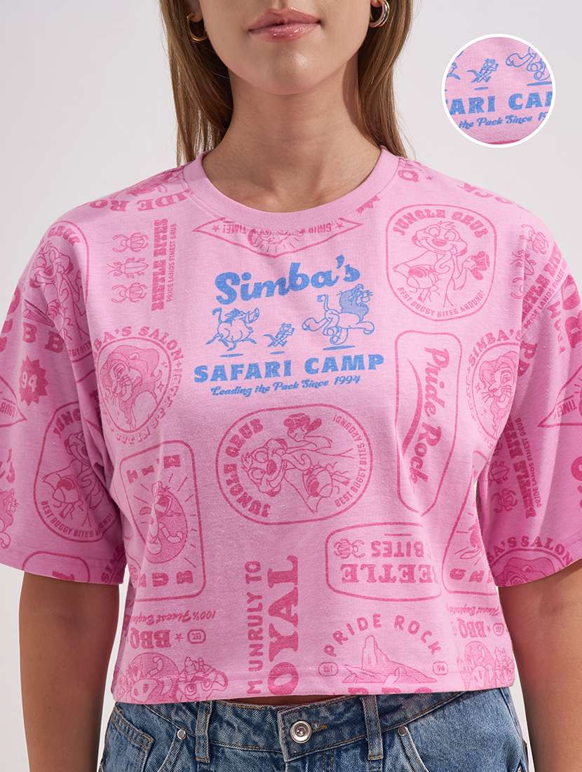 women printed round neck short sleeves crop t-shirt - 22527025 -  Standard Image - 1