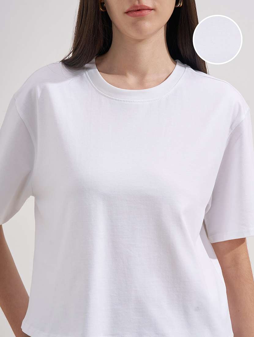 women solid round neck short sleeves t-shirt - 22527031 -  Standard Image - 1