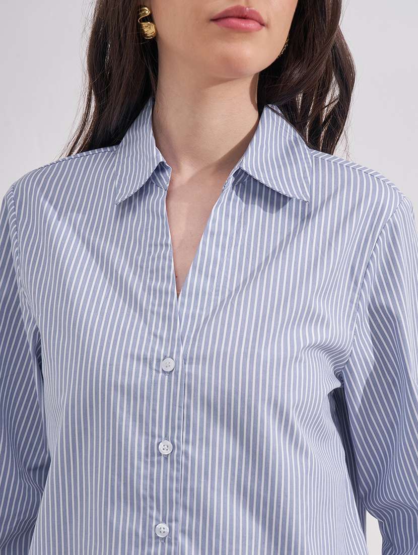women striped collared long sleeves regular shirt - 22527037 -  Standard Image - 1