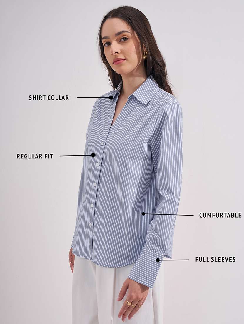 women striped collared long sleeves regular shirt - 22527037 -  Standard Image - 4
