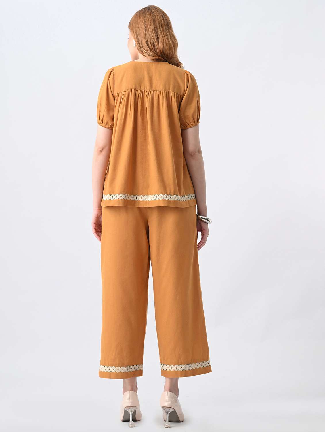 women solid short sleeve top & trouser set co-ord - 22527063 -  Standard Image - 4