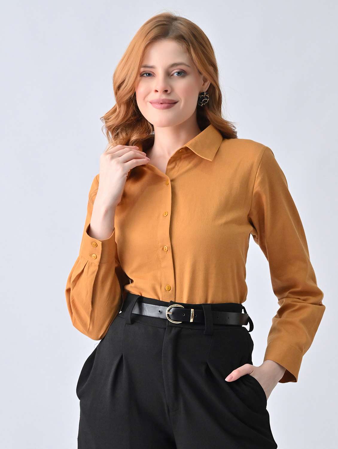 women solid collared formal shirt