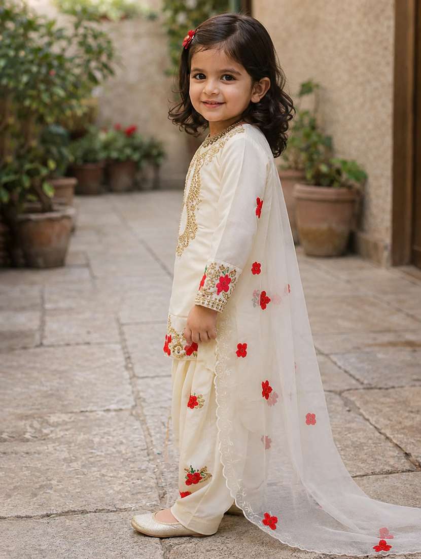 girls embroidered long sleeves kurta salwar set with dupatta - 22527091 -  Standard Image - 1