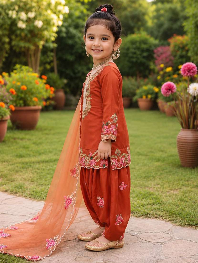 girls embroidered long sleeves kurta salwar set with dupatta - 22527092 -  Standard Image - 1