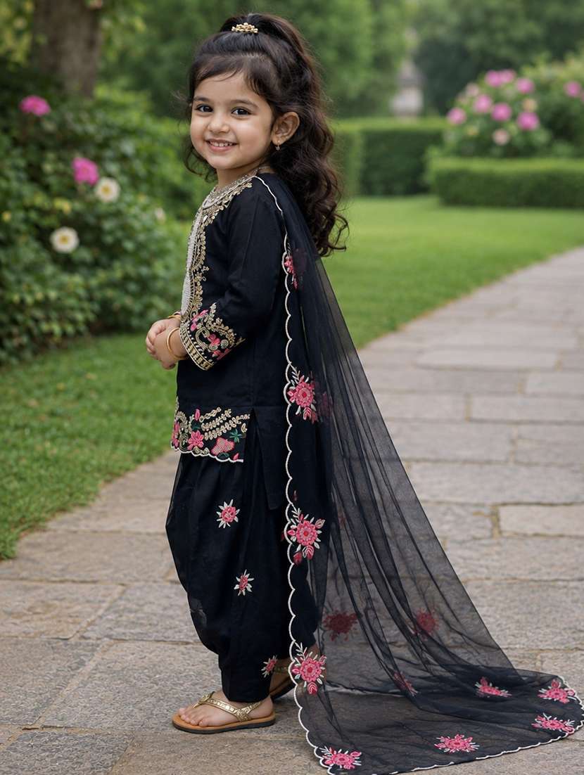 girls embroidered long sleeves kurta salwar set with dupatta - 22527094 -  Standard Image - 1