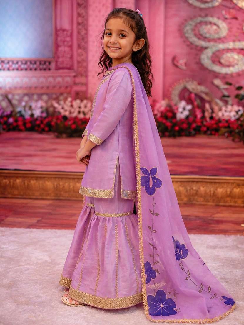 girls printed three quarter sleeves kurta sharara set with dupatta - 22527096 -  Standard Image - 1