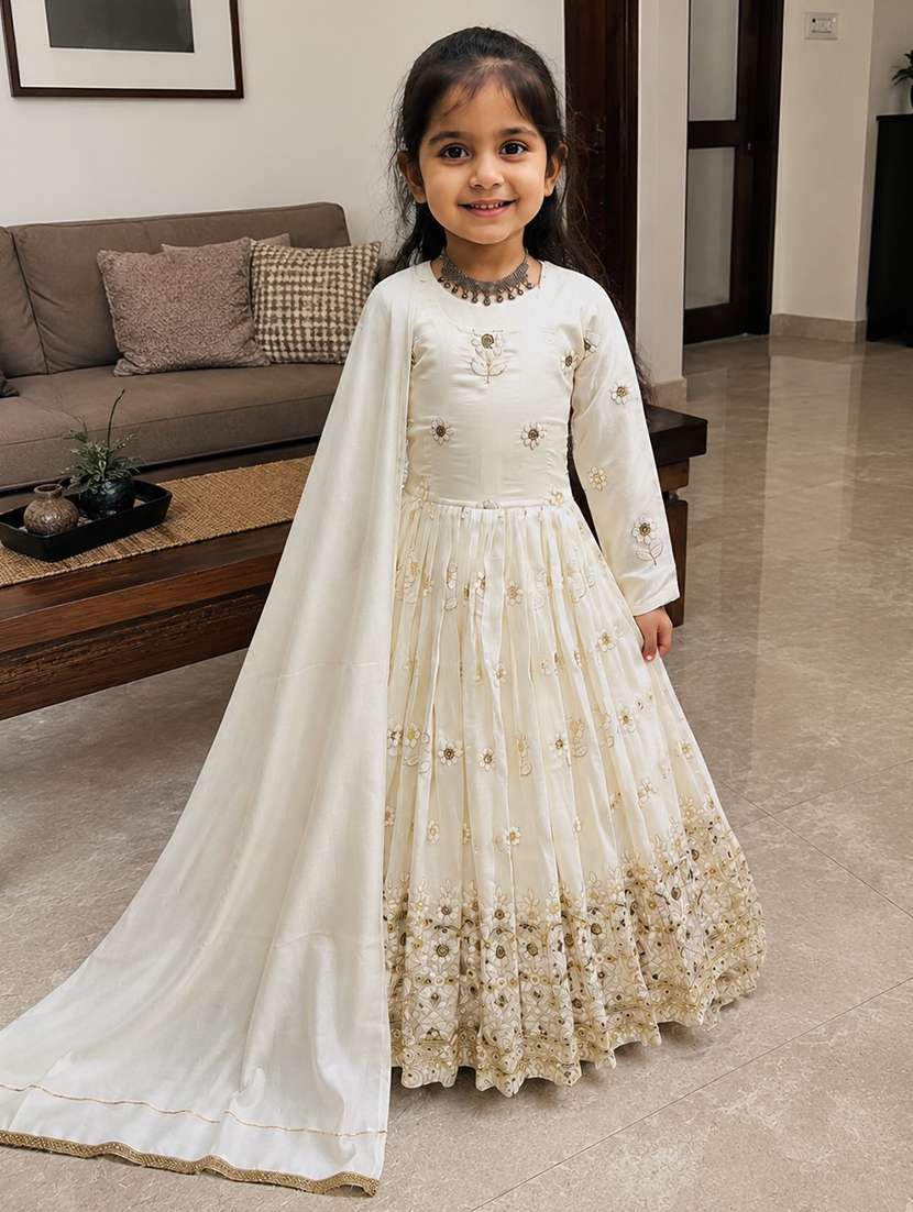girls embroidered long sleeves kurta dupatta set