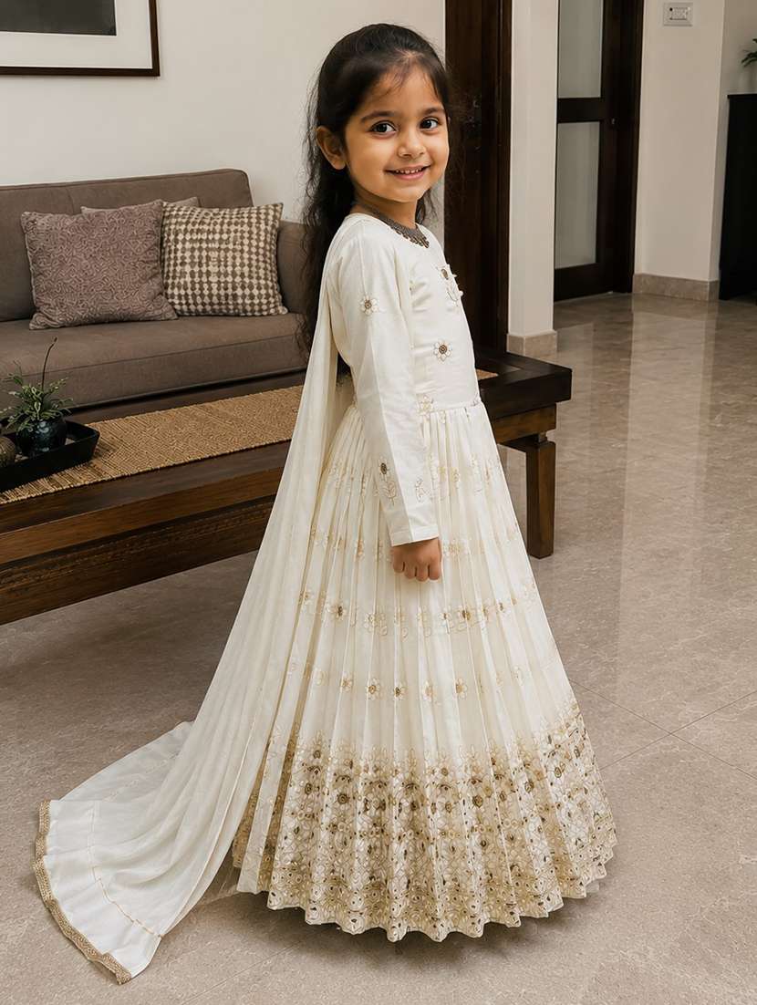 girls embroidered long sleeves kurta dupatta set - 22527099 -  Standard Image - 1