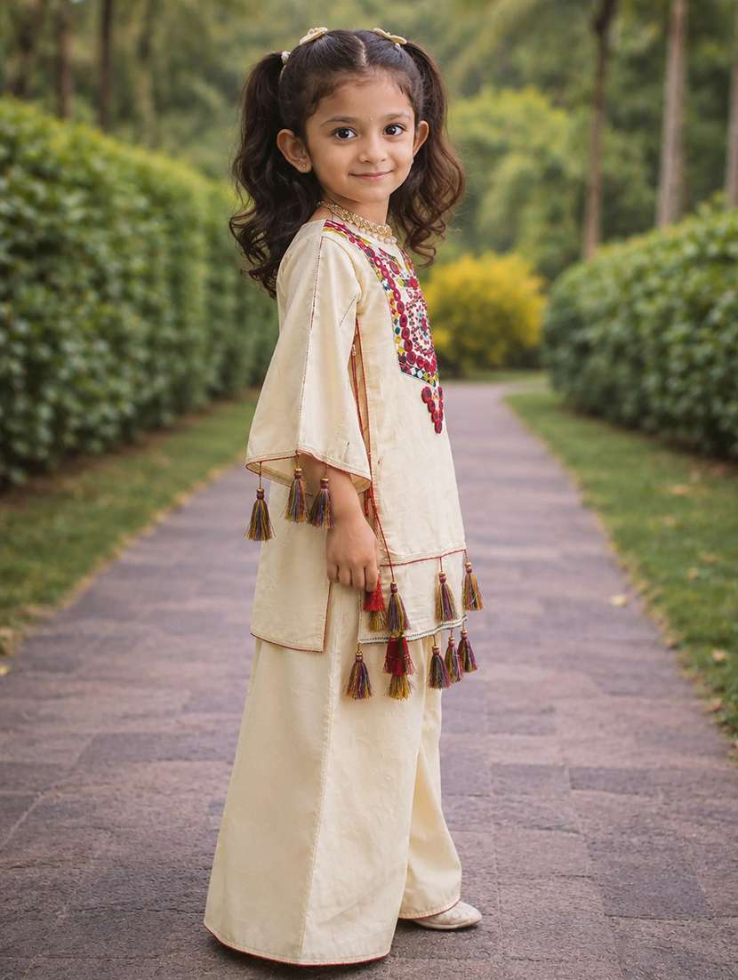 girls embroidered round neck kurta sharara set - 22527107 -  Standard Image - 1