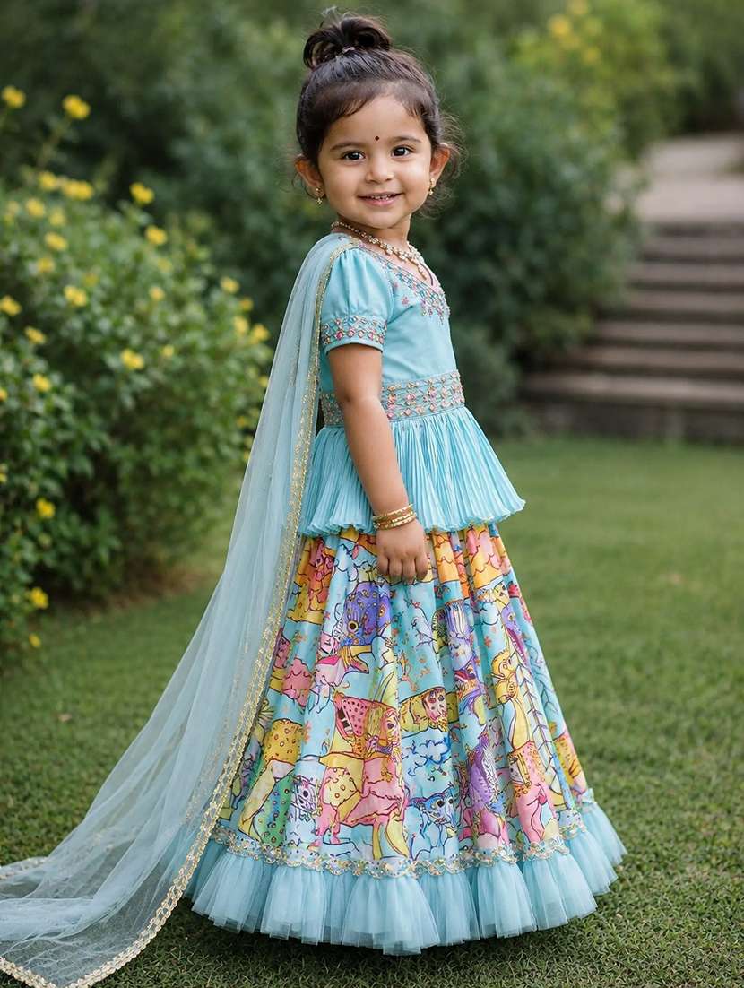 girls printed short sleeves lehenga choli set - 22527110 -  Standard Image - 1