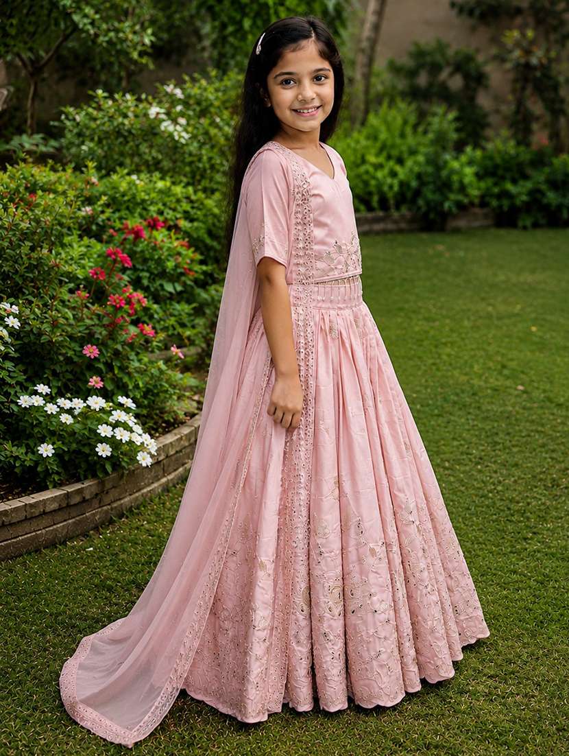 girls embroidered v neck lehenga choli set - 22527111 -  Standard Image - 1