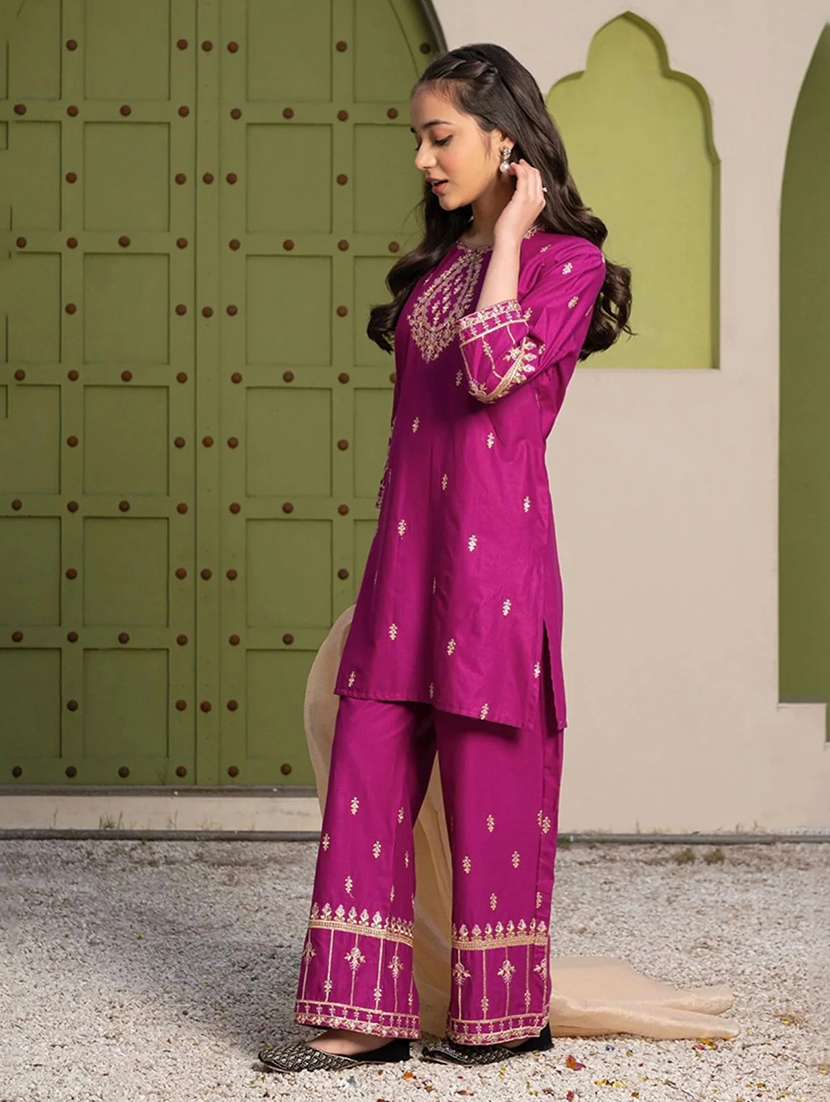 girls embroidered round neck kurta palazzo set with dupatta - 22527112 -  Standard Image - 1