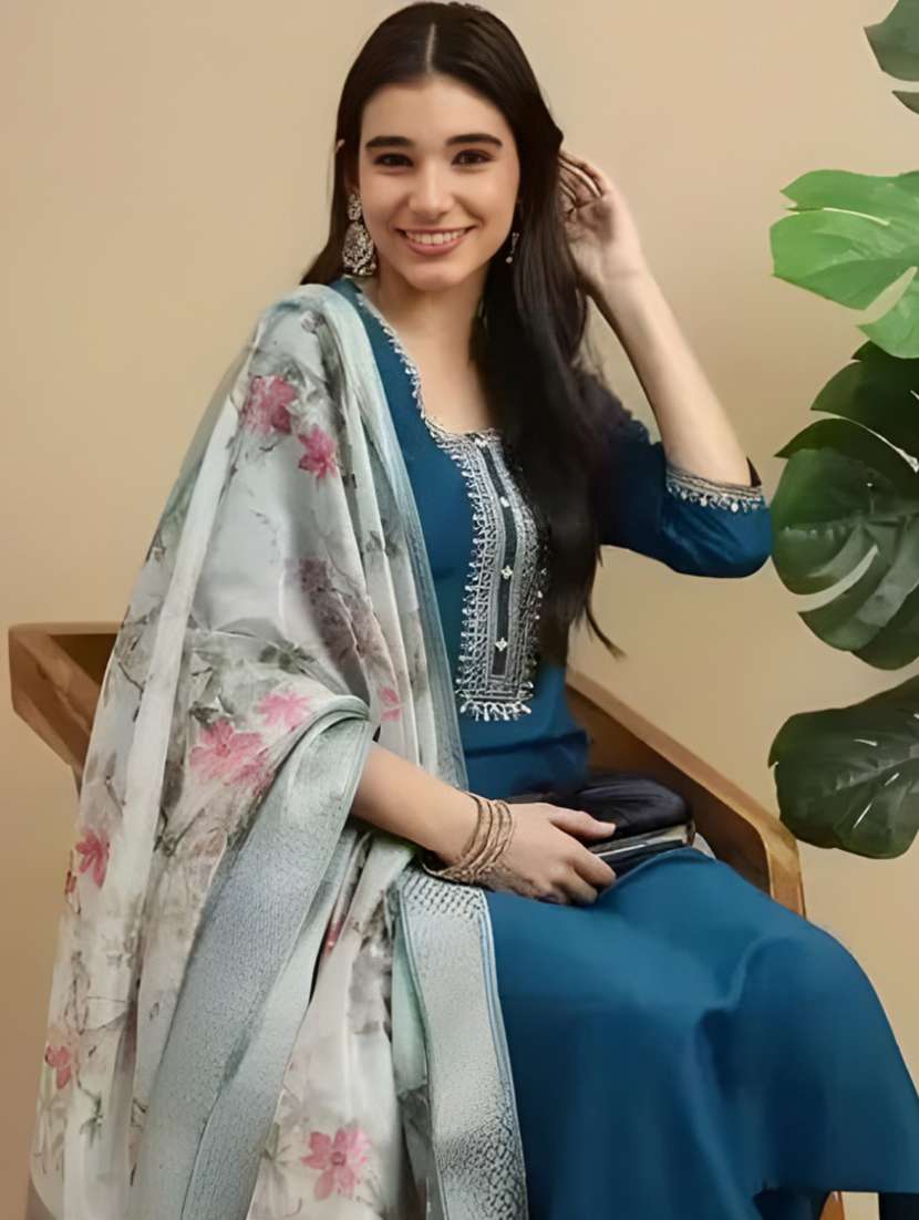 women embroidered three quarter sleeve kurta pant with dupatta set - 22527133 -  Standard Image - 1