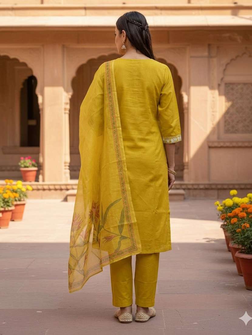 women embroidered three quarter sleeve kurta pant with dupatta set - 22527144 -  Standard Image - 4