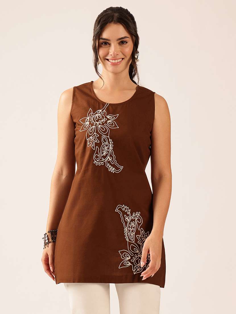 women embroidered sleeveless a-line tunic - 22527176 -  Standard Image - 1