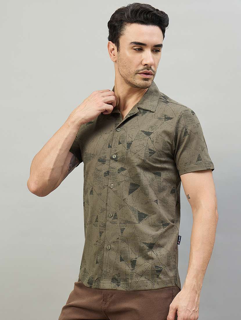 men printed short sleeve slim fit casual shirt - 22527187 -  Standard Image - 1