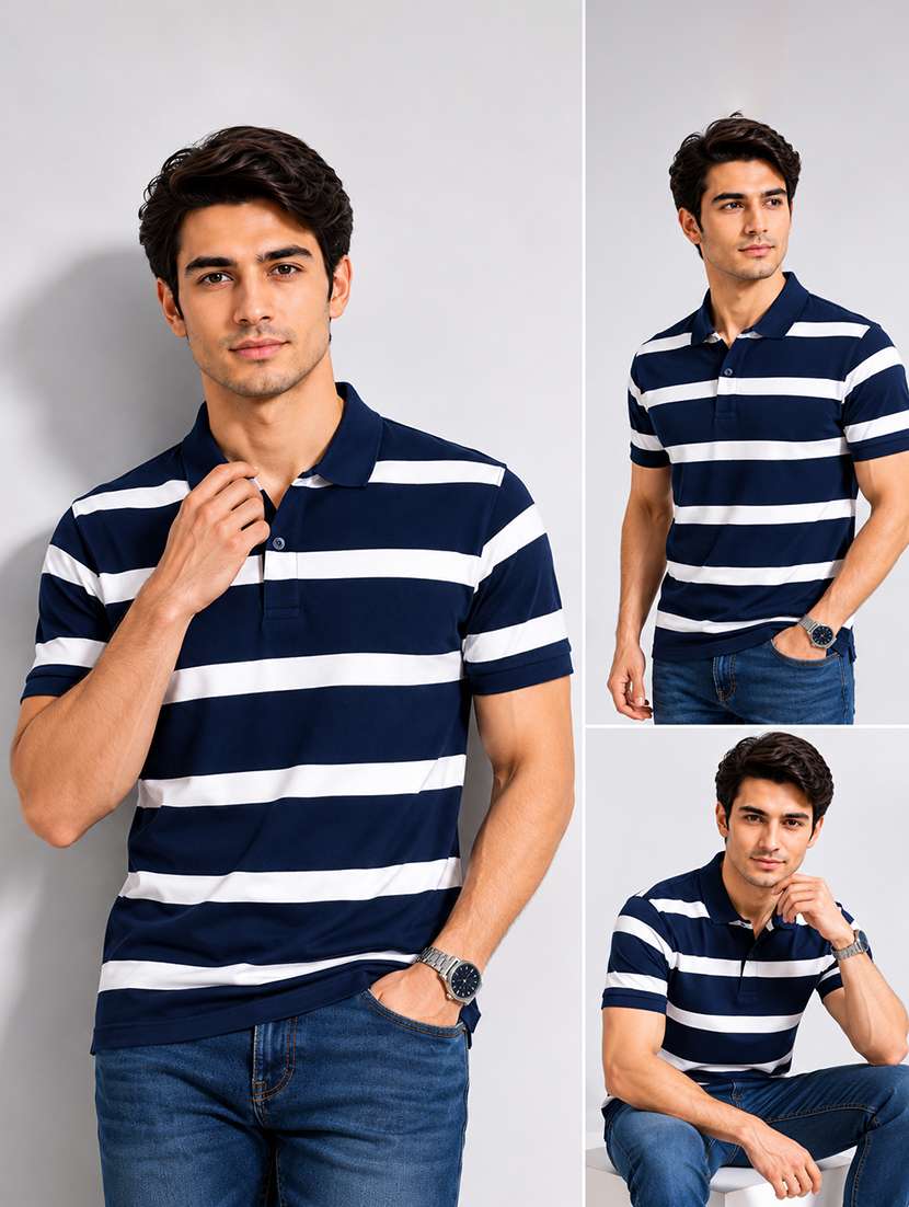men striped short sleeve regular fit polo t-shirt - 22527330 -  Standard Image - 4
