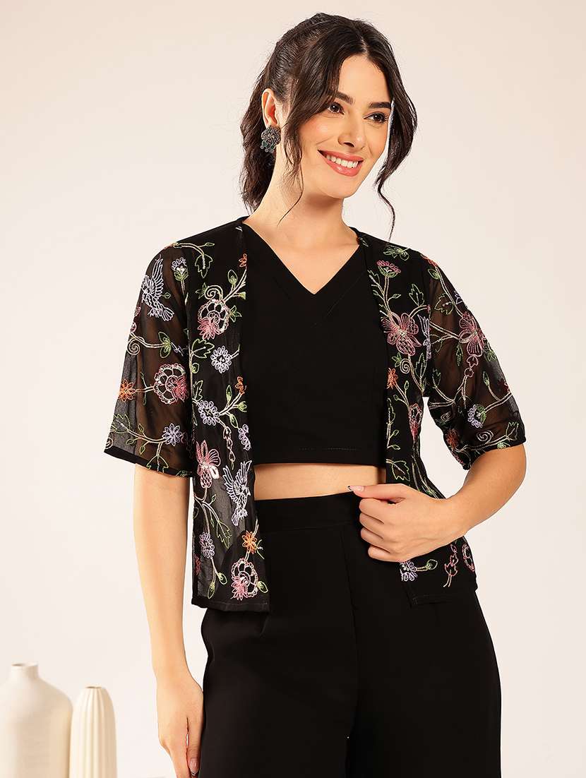 women embroidered short sleeve top & palazzo fusion set - 22527334 -  Standard Image - 1