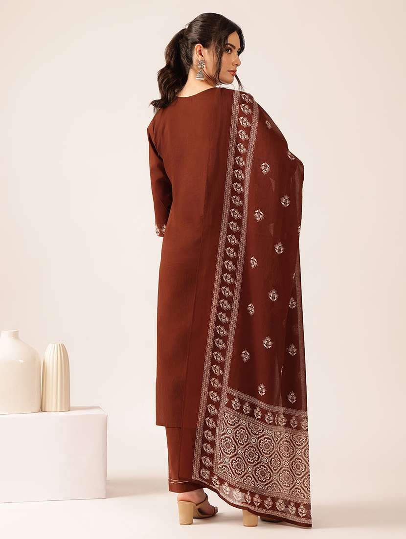 women embroidered three quarter sleeve kurta palazzo with dupatta set - 22527338 -  Standard Image - 4