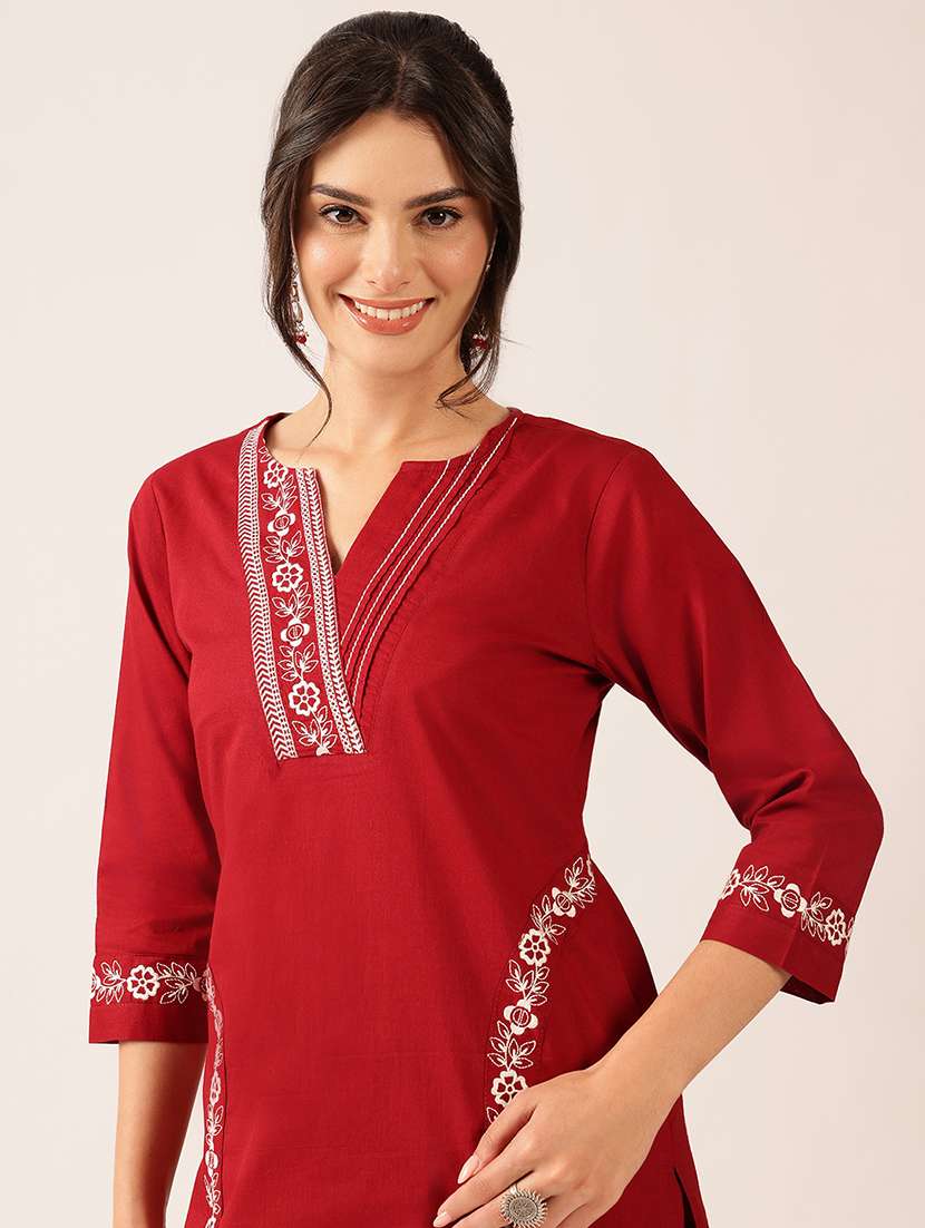women embroidered three quarter sleeve kurta pant set - 22527349 -  Standard Image - 1