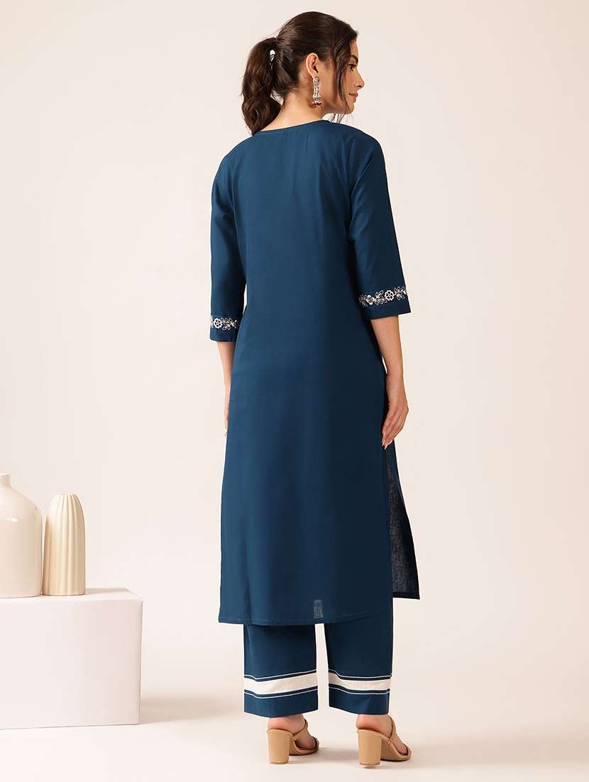 women embroidered three quarter sleeve kurta pant set - 22527350 -  Standard Image - 4