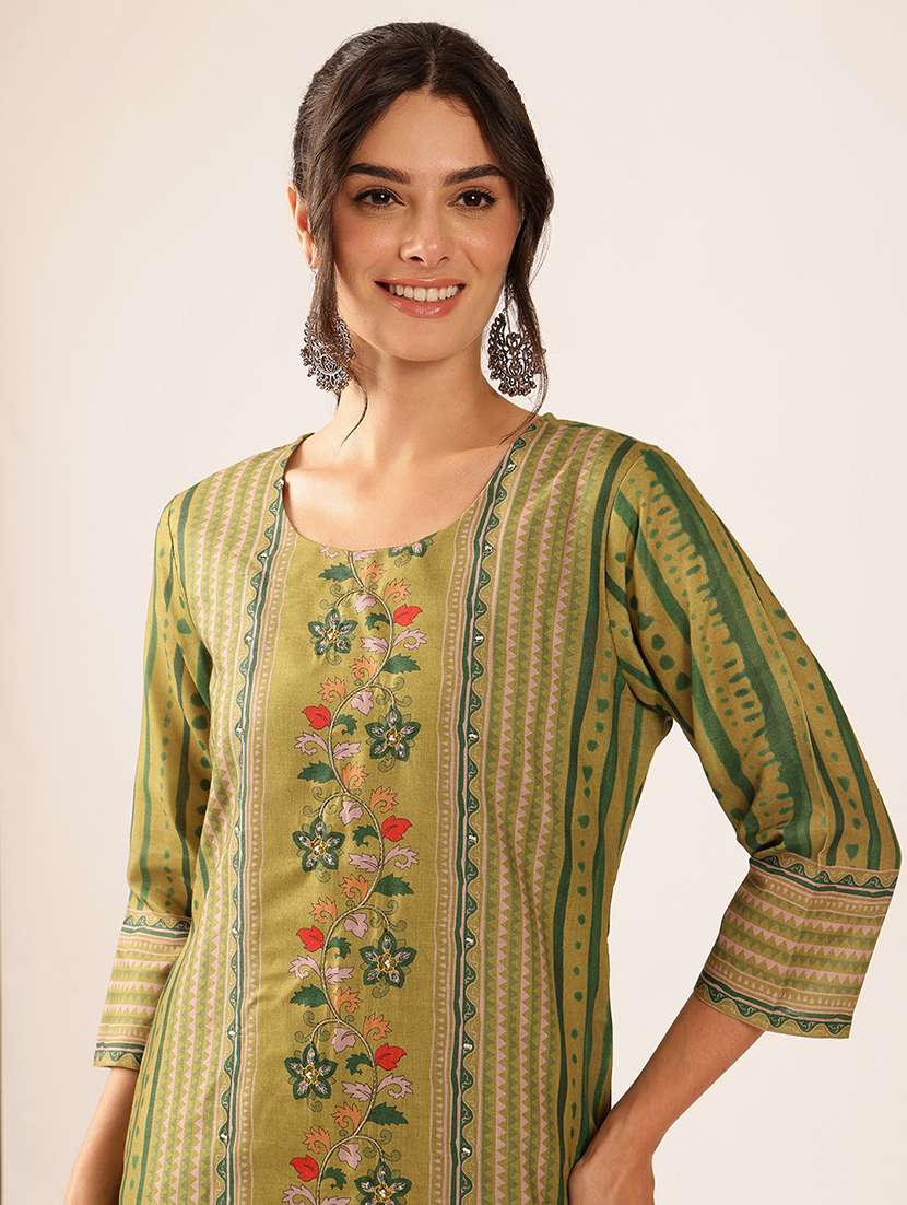 women printed three quarter sleeve kurta pant with dupatta set - 22527352 -  Standard Image - 1