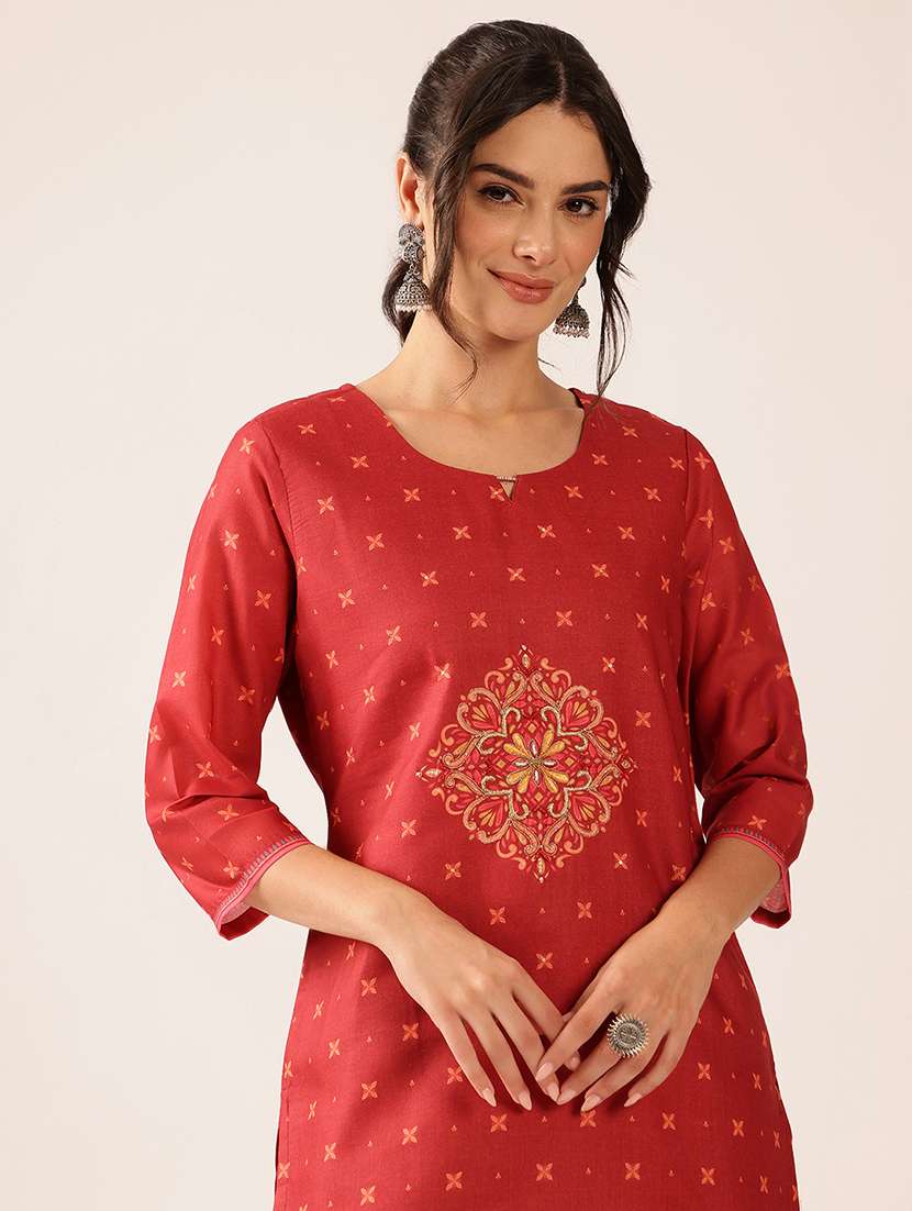 Women Printed Three Quarter Sleeve Kurta Pant With Dupatta Set - 22527353 -  Standard Image - 1