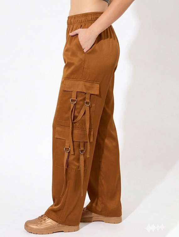 women solid mid rise relaxed fit cargo pant - 22527383 -  Standard Image - 1
