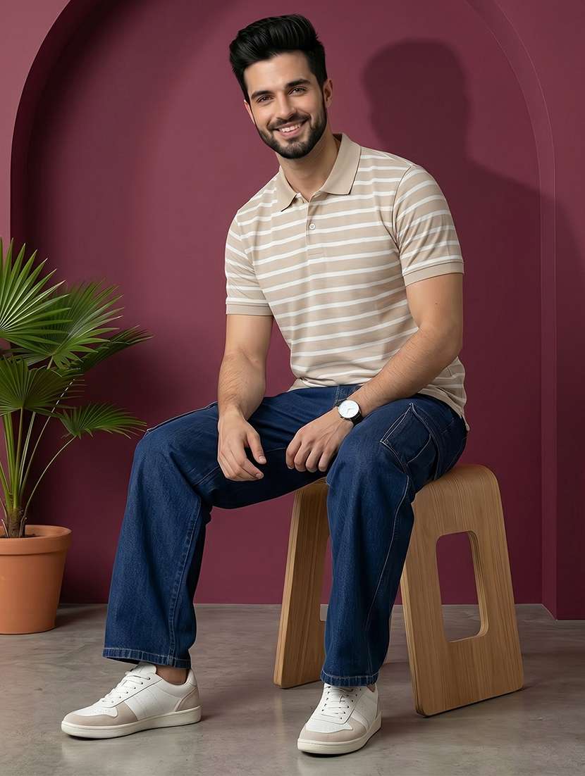 Men Striped Short Sleeve Regular Fit Polo T-shirt - 22527438 -  Standard Image - 4