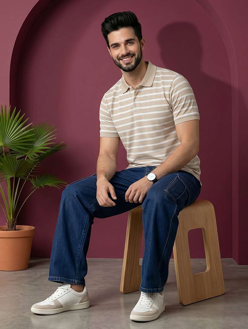men striped short sleeve regular fit polo t-shirt - 22527488 -  Standard Image - 4